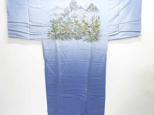 アンティーク　寺院風景模様男物長襦袢仮絵羽(肩裏地付き)